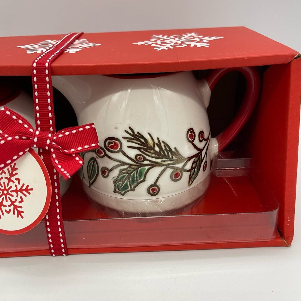 Spectrum Designz Hand Crafted 2016 Gift Set Cream & Sugar Christmas Holly 2016 - Picture 7 of 7